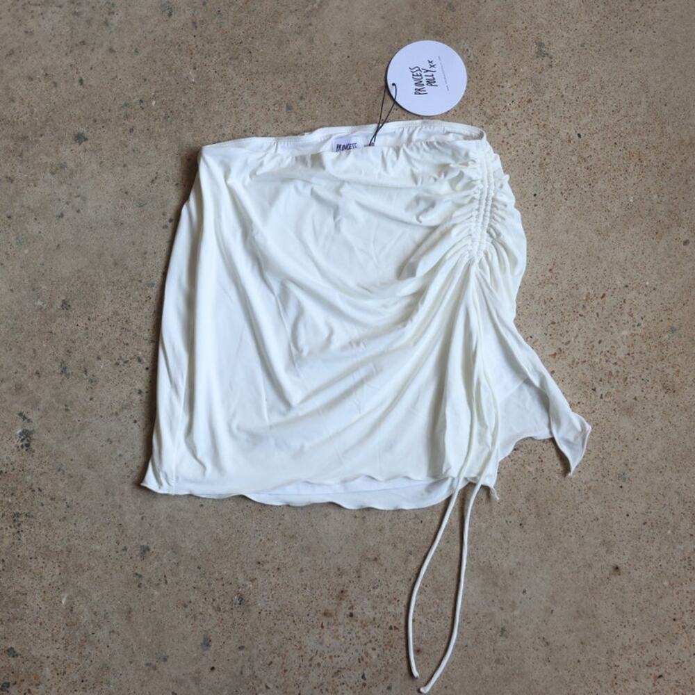 Princess Polly White Ruched Cinch Side Split Mini Skirt NWT 6